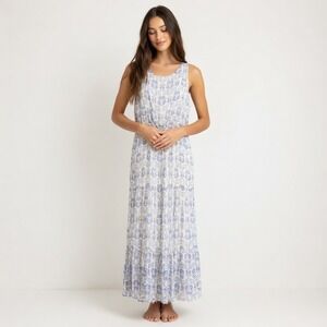 Lara G. Guidotti Blue White Damask Silk Blend Sleeveless Maxi Dress Size M Italy